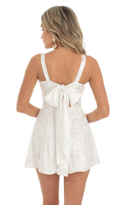 Lucy In The Sky Floral Jacquard A-Line Dress in White