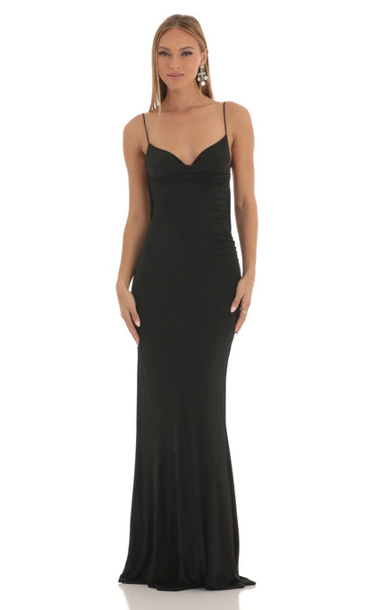 Lucy In The Sky Lace Open Back Maxi Dress in Black