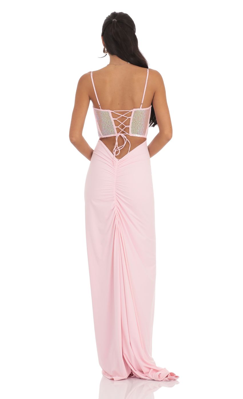 Lucy In The Sky Sequin Cutout Maxi Dress in Pink