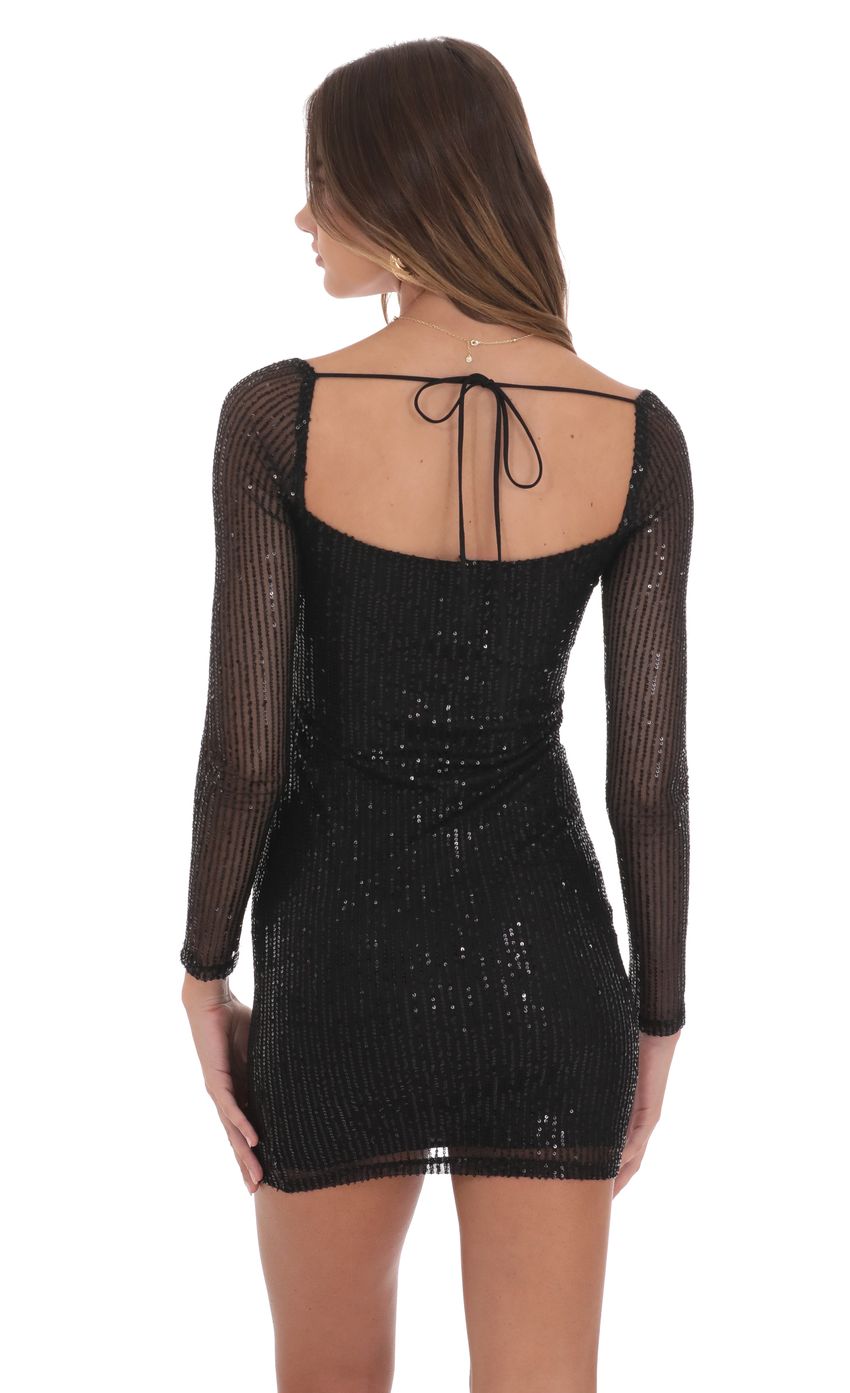 Lucy In The Sky Sequin Square Neck Bodycon Dress in Black