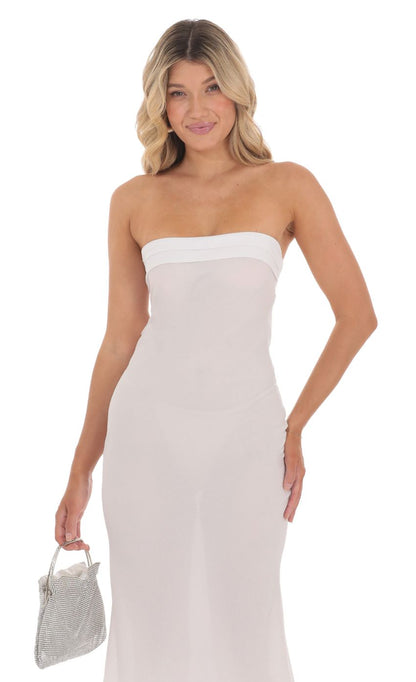 Lucy In The Sky Strapless Open Back Midi Dress in White