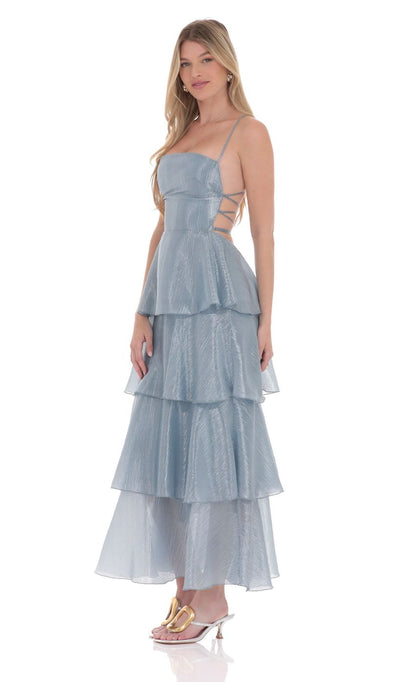 Lucy In The Sky Crinkle Sheen Maxi Dress in Slate Blue
