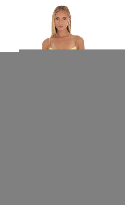 Lucy In The Sky Crepe Rhinestone Corset Maxi Dress in Yellow