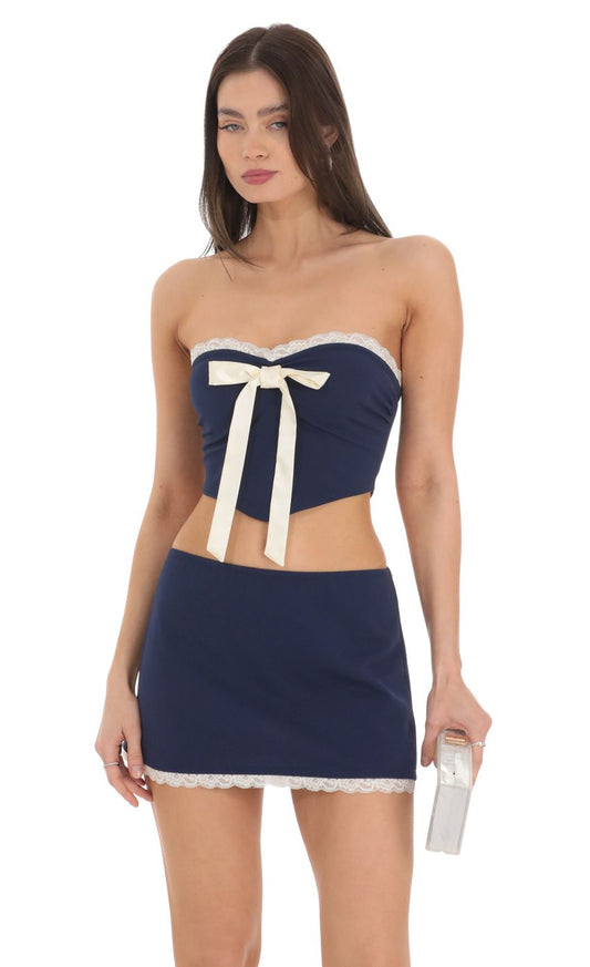 Lucy In The Sky Pointed Bow Two Piece Set in Navy