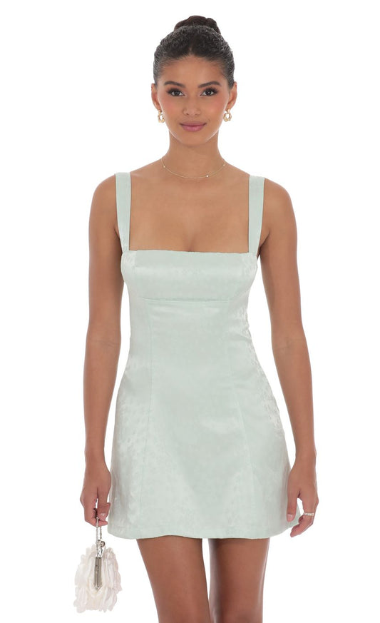 Lucy In The Sky Jacquard Back Bow Bodycon Dress in Mint Green