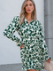 Cupshe Green Abstract Leopard Print Poet Sleeve Shirred Mini Dress