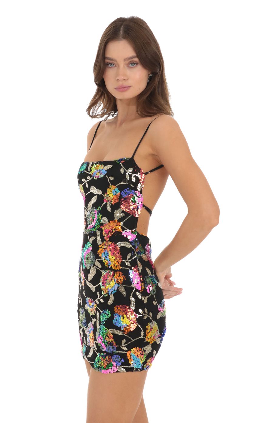 Lucy In The Sky Strappy Multicolor Sequin Dress in Black