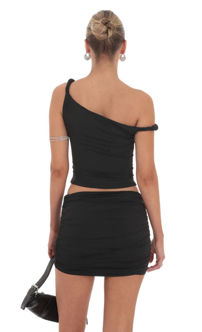 Lucy In The Sky Twist Off Shoulder Two Piece Set in Black