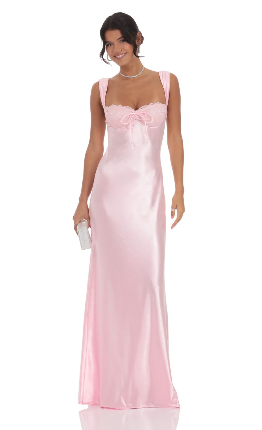 Lucy In The Sky Satin Lace-Bust Dress in Pink