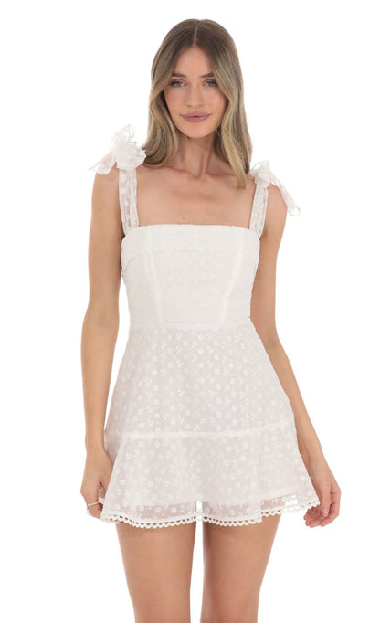Lucy In The Sky Floral Embroidered A-line Dress in White