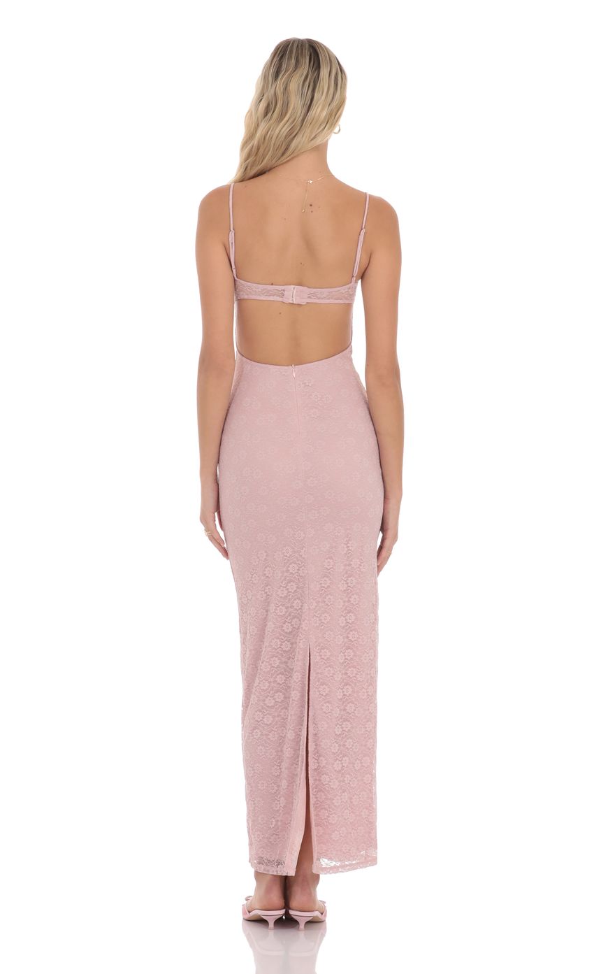 Lucy In The Sky Lace Open Back Maxi Dress in Dusty Rose
