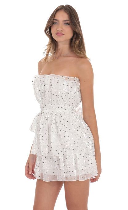 Lucy In The Sky Tiered Polka Dot Strapless Dress in White