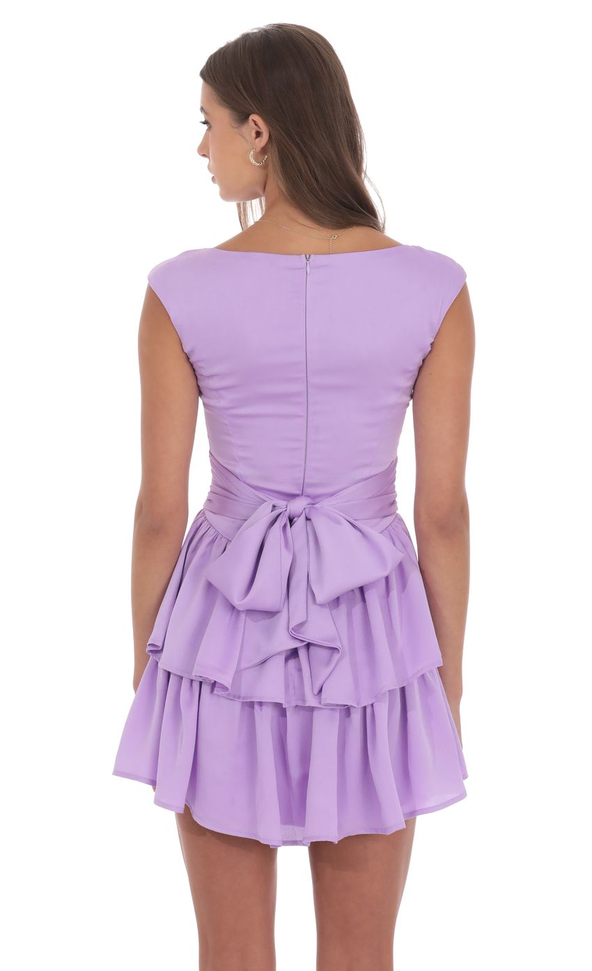 Lucy In The Sky Satin Wide Strap Ruffle Dress in Lavender