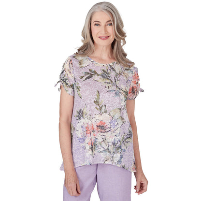 Alfred Dunner Women's Short Sleeve Burnout Floral Top