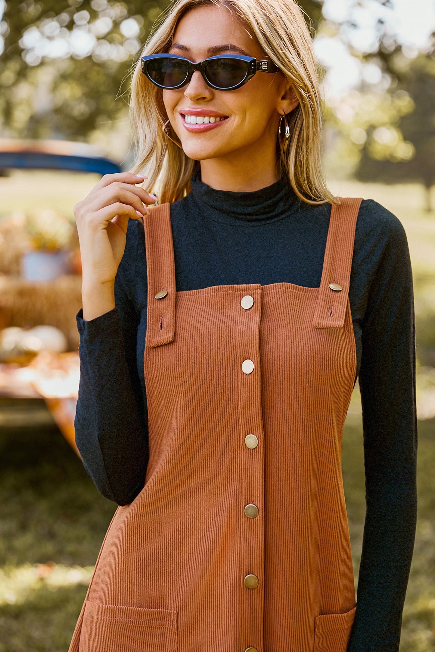 Cupshe Brown Corduroy Square Neck Pinafore Dress (x2)