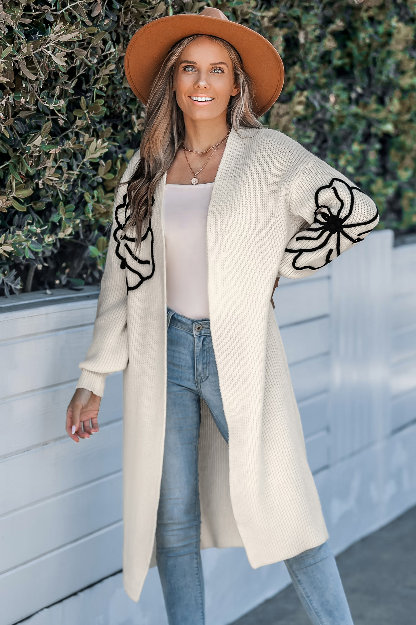 Cupshe Ivory Floral Long Sleeve Duster