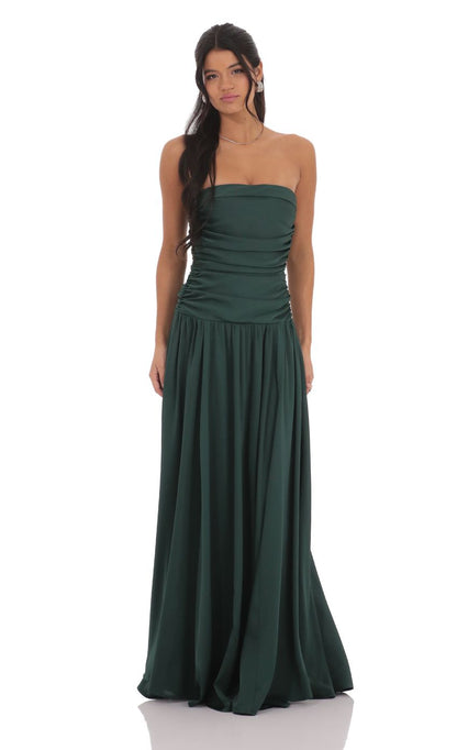 Lucy In The Sky Strapless Drop Waist Maxi Dress in Green