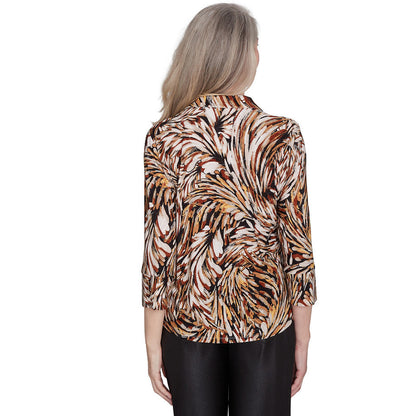 Alfred Dunner Women's Brushstroke Textured Button Down Top