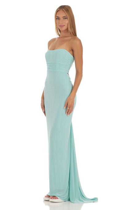 Lucy In The Sky Corset Strapless Dress in Mint Blue