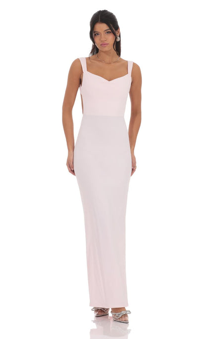 Lucy In The Sky Open Back Bow Maxi Dress in Pink