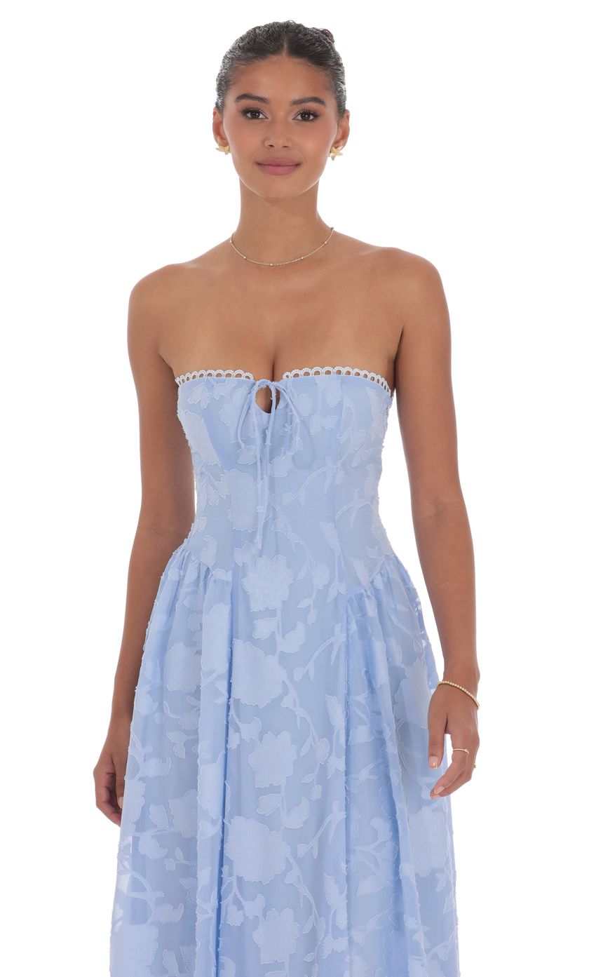 Lucy In The Sky Floral Lace-Up Maxi Dress in Light Blue