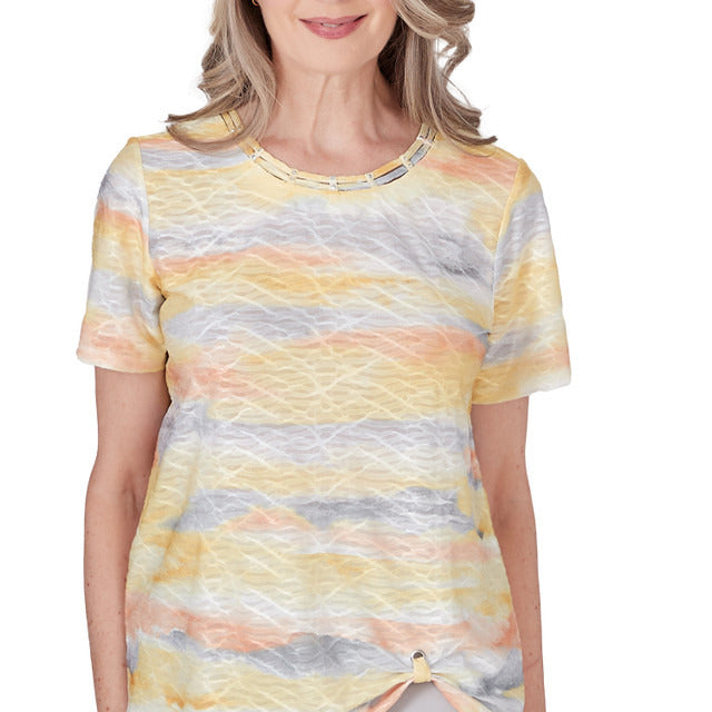 Alfred Dunner Women's Short Sleeve Crew Neck Top With Watercolor Print