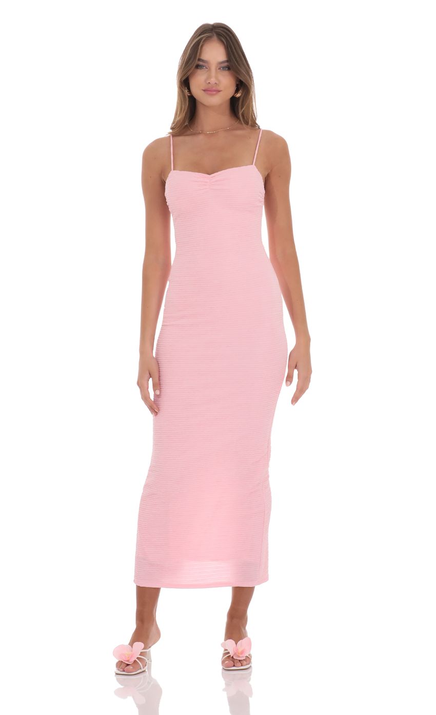 Lucy In The Sky Crinkle Bodycon Maxi Dress in Pink