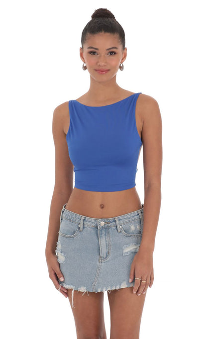 Lucy in the Sky Embroidered Open Back Top in Blue