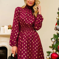 Cupshe Red Dots Standing Collar Long Sleeve Dress