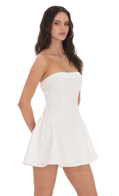 Lucy In The Sky Floral Jacquard Strapless Flare Dress in White