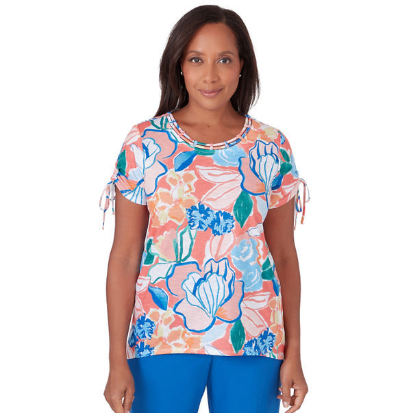 Alfred Dunner Women's Whimsical Floral Top With Side Ties