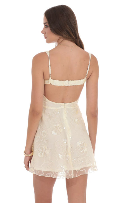 Lucy In The Sky Sequin Embroidered A-Line Dress in Cream