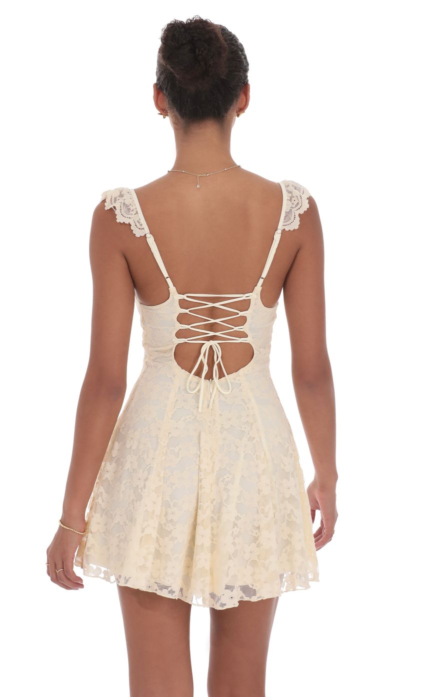 Lucy In The Sky Lace Fit and Flare Dress in Cream