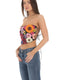 Lucy in the Sky 3-D Flower Strapless Top in Black