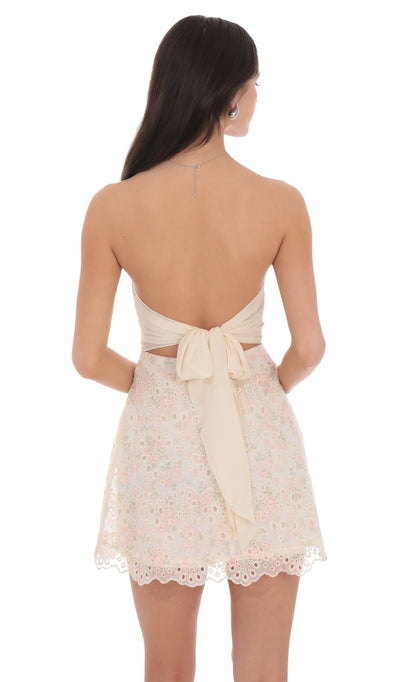 Lucy In The Sky Eyelet Floral Strapless Dress in Cream