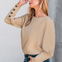 Cupshe Khaki Round Neck Puff Sleeve Back Button Blouse (x2)