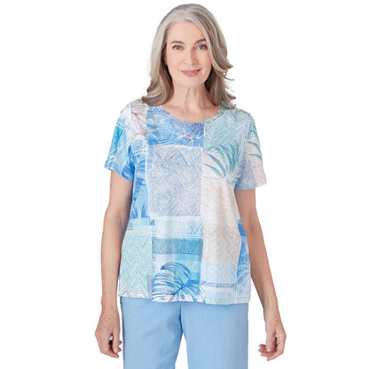 Alfred Dunner Women's Patchwork Leaf T-Shirt With Lace Detail