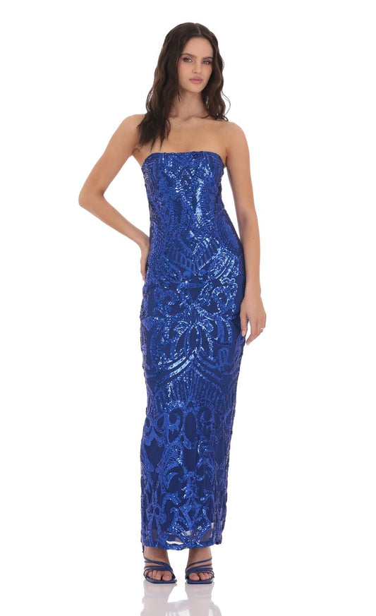 Lucy In The Sky Sequin Pattern Maxi Dress in Royal Blue