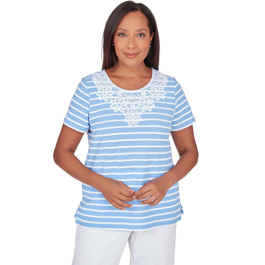 Alfred Dunner Women's Lace Neck Striped Split Hem Tee 1