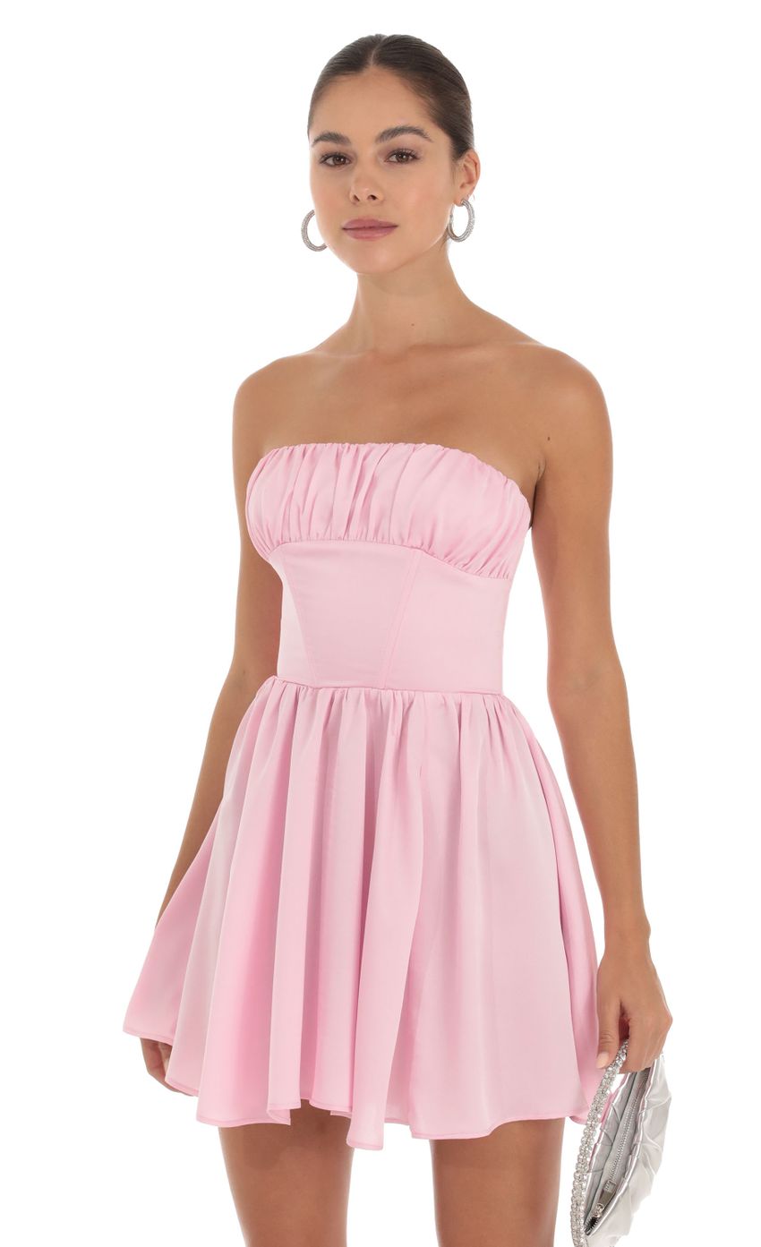 Lucy In The Sky Satin Corset Dress in Pink