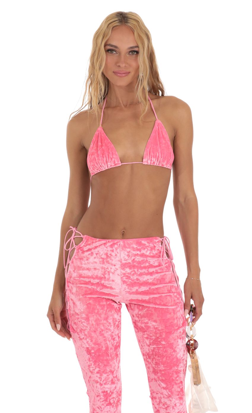 Lucy In The Sky Crushed Velvet Two Piece Set in Pink