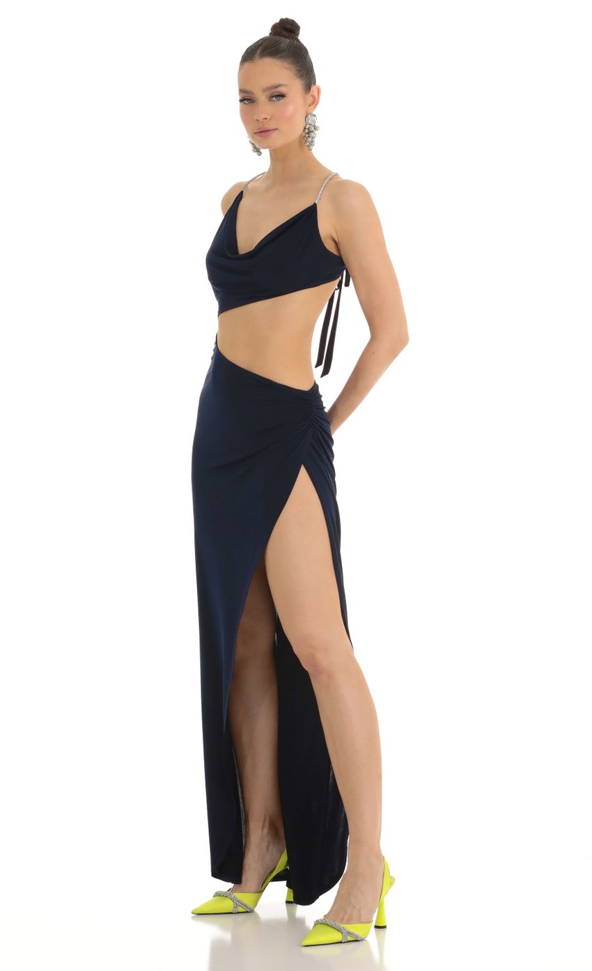 Lucy in the Sky Rhinestone Cutout Maxi Dress in Navy