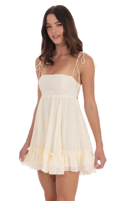 Lucy In The Sky Chiffon Babydoll Dress in Cream