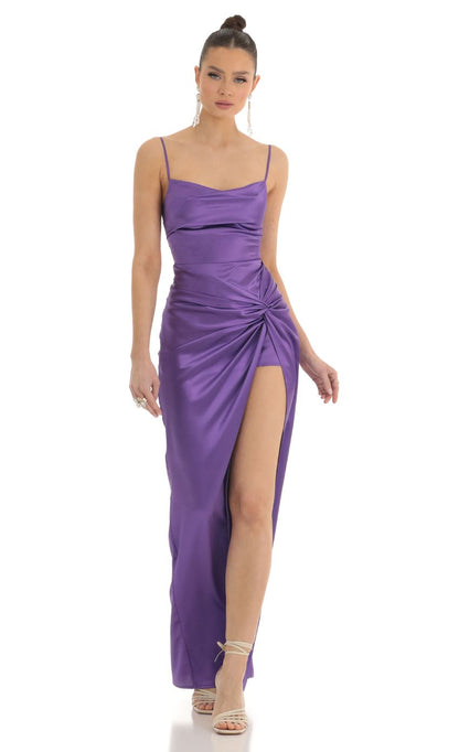 Lucy In The Sky Twist Maxi Dress in Purple