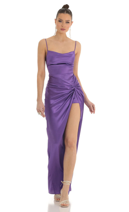Lucy In The Sky Twist Maxi Dress in Purple