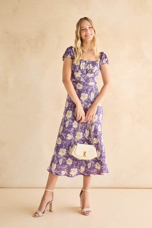 Francesca's Sloan Ruched Upper Floral Midi Dress (x2)