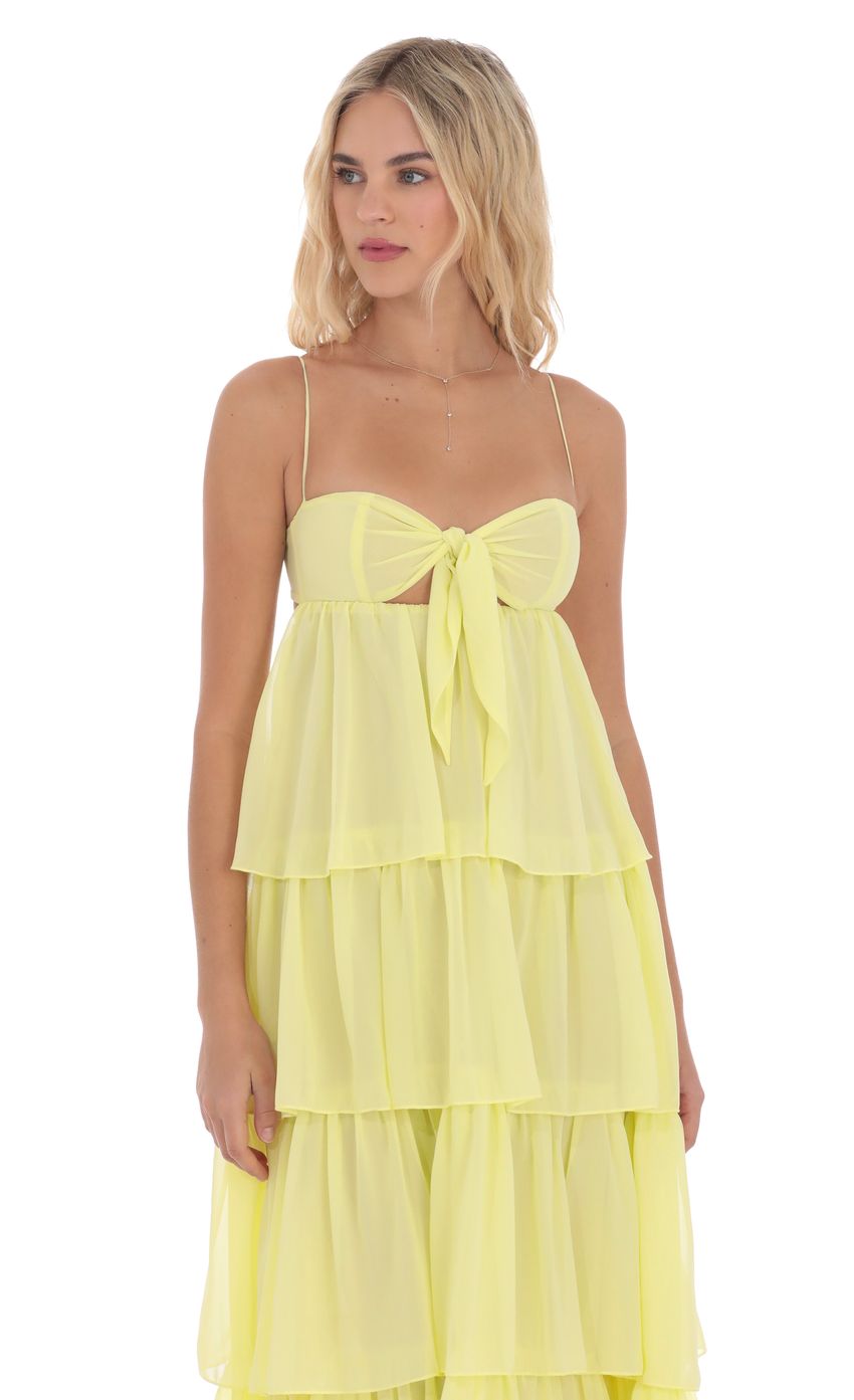 Lucy In The Sky Ruffle Front Tie Maxi Dress in Yellow