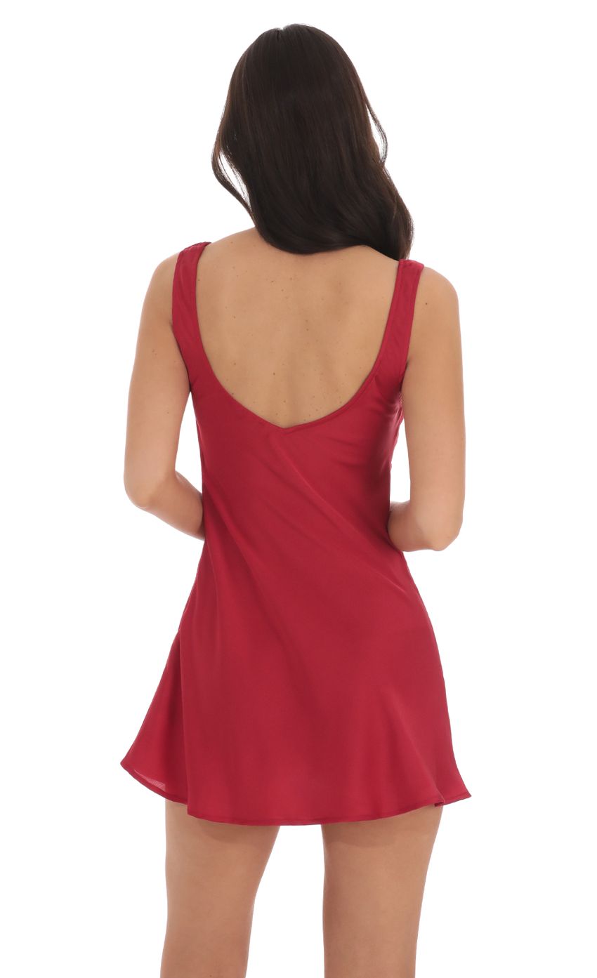 Lucy In The Sky Satin V-Neck Dress in Red