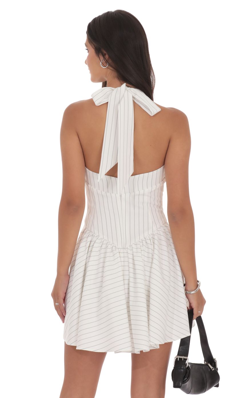 Lucy In The Sky Pinstripe Halter A-line Dress in White