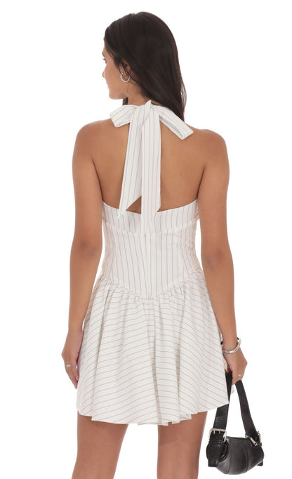 Lucy In The Sky Pinstripe Halter A-line Dress in White